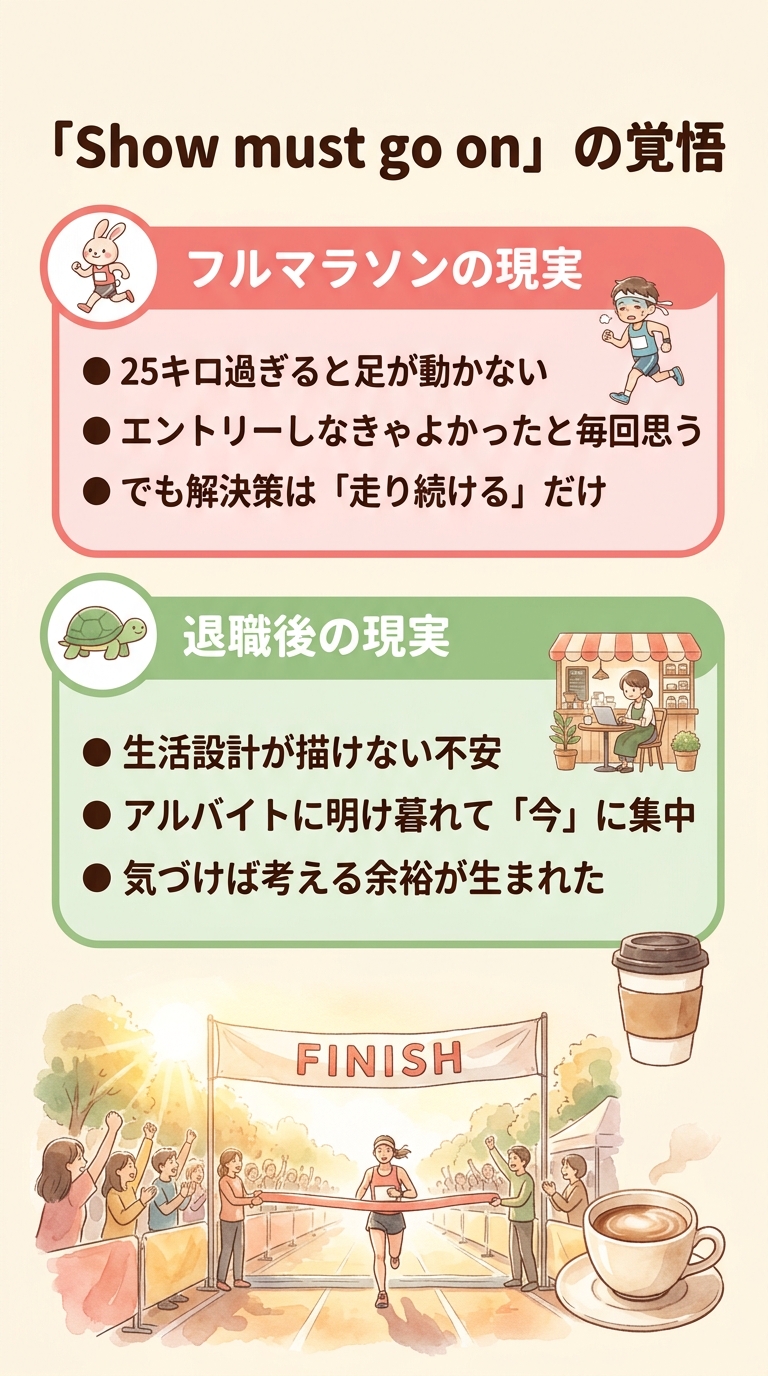 Show must go onの覚悟 - フルマラソンと退職後の現実