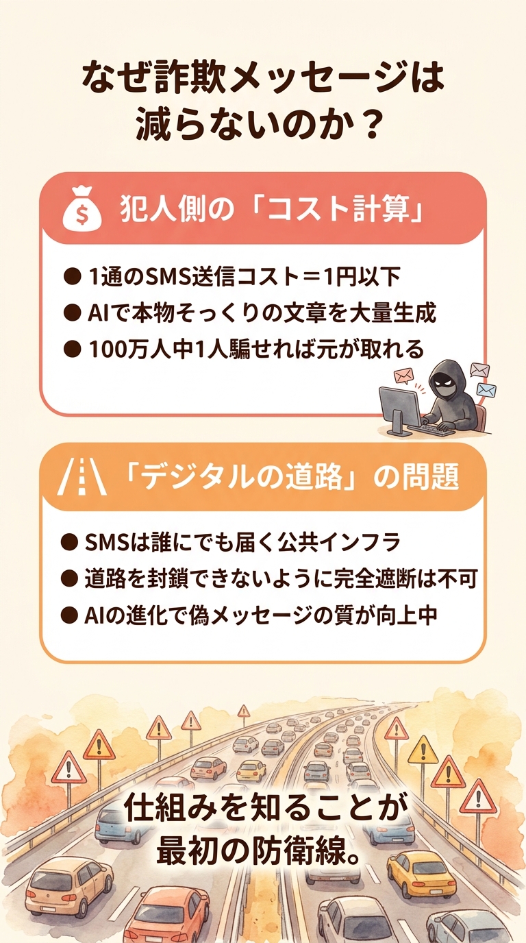 なぜ詐欺メッセージは減らないのか？